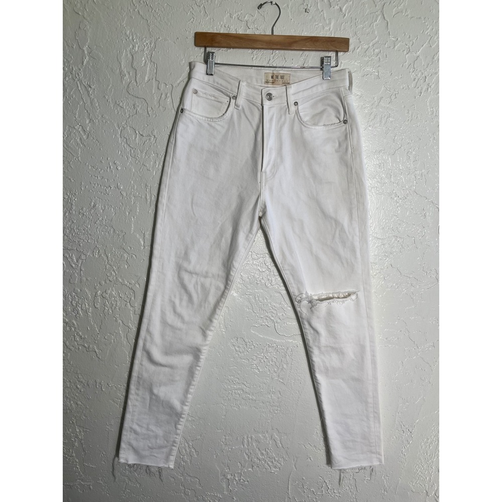 We The Free Free People White Distressed High Rise Skinny Jeans 27 Raw Hem